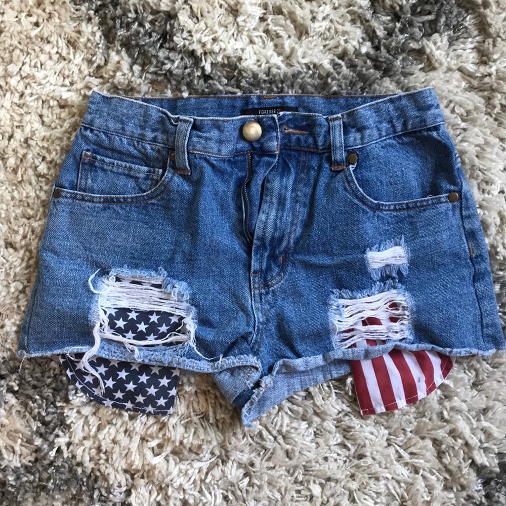 Forever 21 high waisted American flag jean shorts